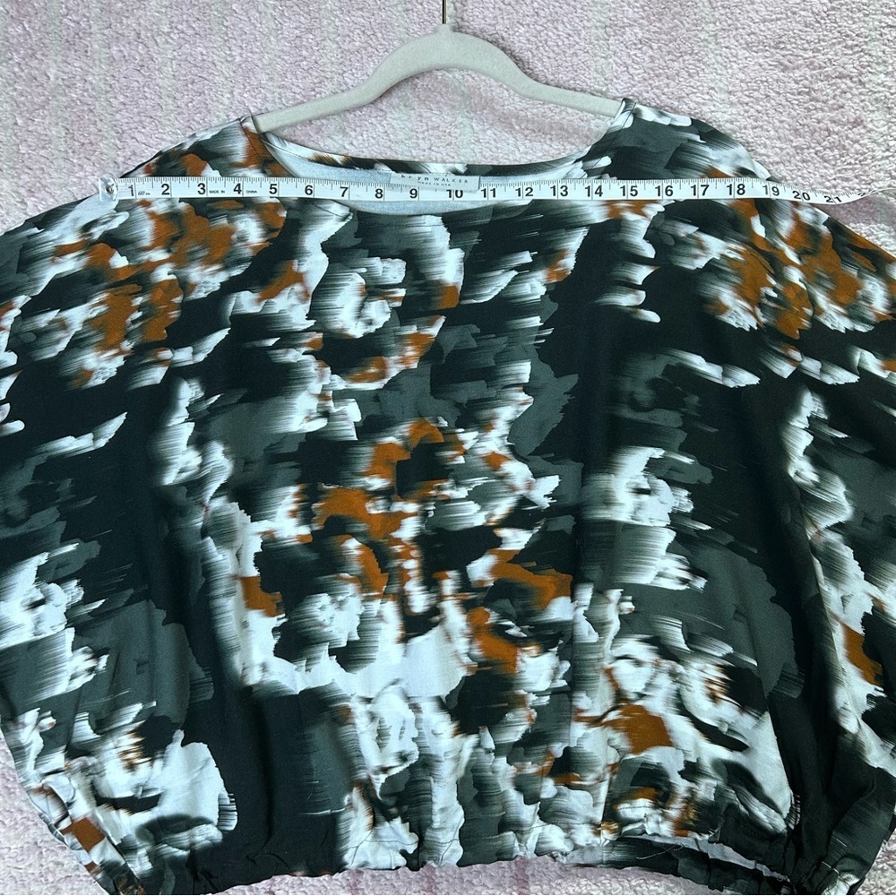 bryn Walker Abstract Boxy Blouse Size Medium Puff Sleeves Lagenlook Art to Wear - Picture 8 of 12